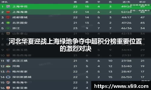 河北华夏迎战上海绿地争夺中超积分榜重要位置的激烈对决