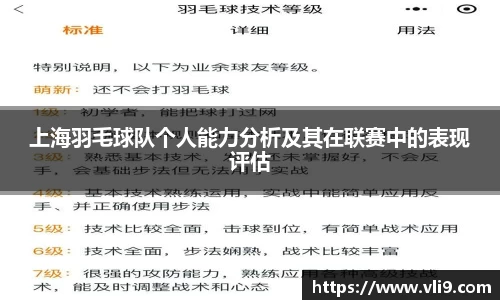 上海羽毛球队个人能力分析及其在联赛中的表现评估